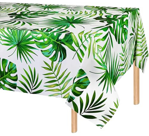 HFMYGS 1 Pcs Hawaiian Luau Table Cover, Plastic Rectangular Covering, Tropical Palm Leaves Cloth, Outdoor Tablecloth, Jungle Table Cover for Baby Birthday Summer Zoo Jungle Safari Themed Party
