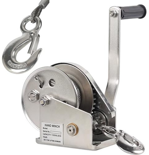 Aocay Handseilwinde Edelstahl Klein 1200lbs, Seilwinde Hand mit Bremse, Handwinde Klein für Ziehen und Heben, Manuelle Handseilzug Bootswinde mit 10m Drahtseil
