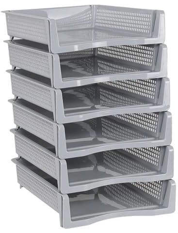 Vareone 6 Tier Plastic File Organizer Trays, Desktop Office Stackable Letter Tray, Gray