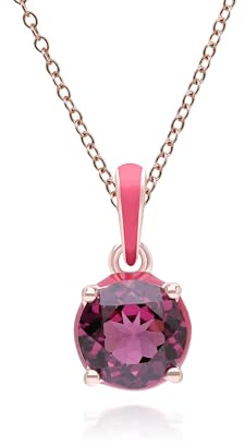 Siberian Waltz Pink Enamel & Round Rhodolite Pendant Necklace In Rose Gold Vermeil