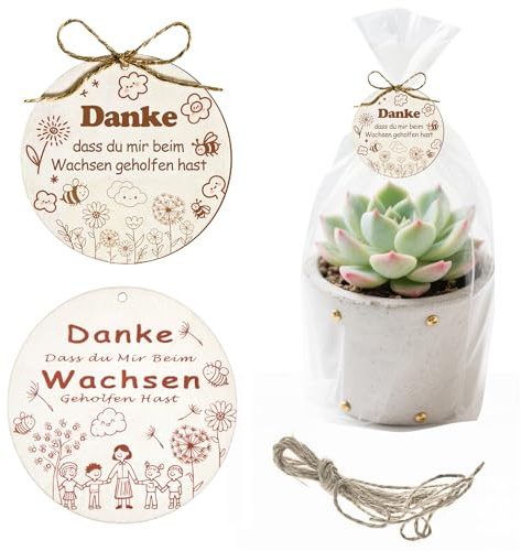 Lot de 8 étiquettes en bois - Merci de m'avoir aidé à grandir - Cadeau d'adieu pour éducatrice - Cadeau de remerciement - Pot de fleurs - Étiquettes cadeaux