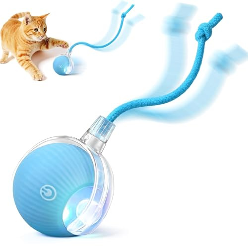 TTPOLONG Jouet Interactif pour, Balle Interactive Chat, Trois Modes réglables avec Fonction de réveil pour Chien Chat (Bleu)