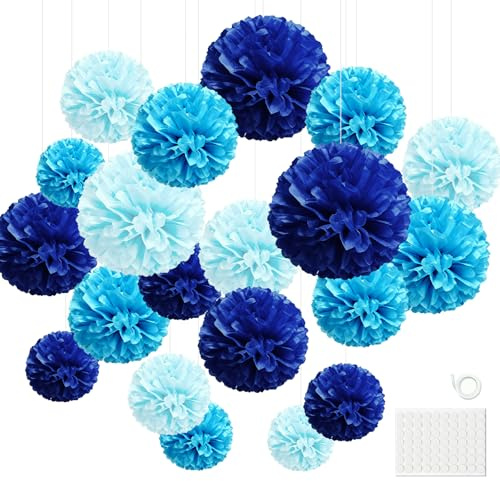 Hexizexi 20 Stück Blau Seidenpapier Pompons Papier Pompoms Pompoms Deko