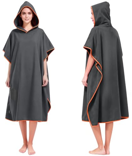 AUYAO Poncho de Plage Adulte, 110 * 78 cm Peignoir de Bain avec Poche pour Homme Femme, Peignoir Rapid Séchage et Léger, Serviette de Surf avec Capuche pour Plage Natation Plongée(Rose)