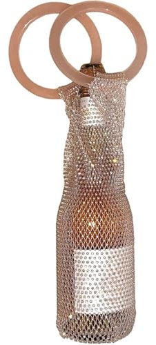 Weinflaschentasche mit Strass, glitzernder, wiederverwendbarer Weinträger mit Griff, elastische Netz-Wein-Geschenktasche für 750 ml Champagner und Wasserflasche, luxuriöses Accessoire für Hochzeit