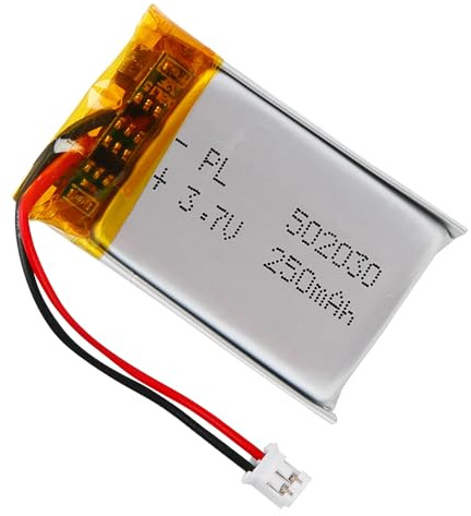3.7V 250mAh 502030 Lithium Polymer Lipo Rechargeable Battery with PH 2.0mm Connector for Bluetooth Speaker, Dash Cam, Smart Home Devices