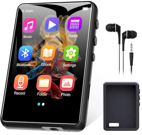 128GB MP3 Player with Bluetooth 5.4, 2.4 inch Full Touchscreen Portable Music Player HiFi Lossless Digital Audio Player with Speaker, FM Radio, E-Book, Earphones Included
