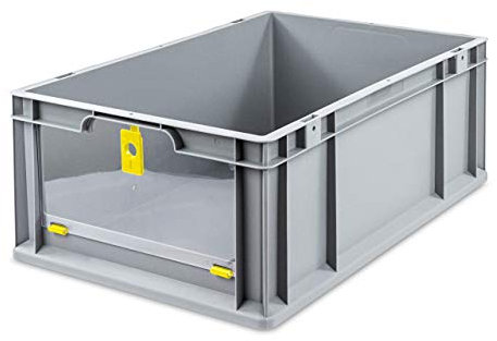 aidB Eurobox NextGen Insight Cover gelb, 600x400x220 mm, Cover hoch, robuste Regalbox mit Entnahmeöffnung, stapelbare Kunststoffkiste, ideal für die Industrie, 1St