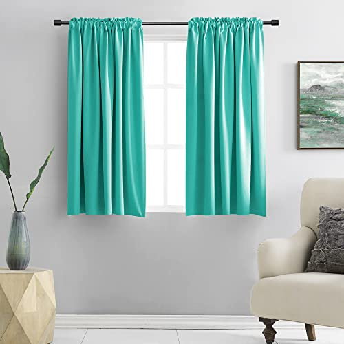 DONREN Turquoise Blackout Curtains - Room Darkening Thermal Insulated Living Room Window Curtain Panels Drapes (42 x 45 Inches Long,Set of 2)