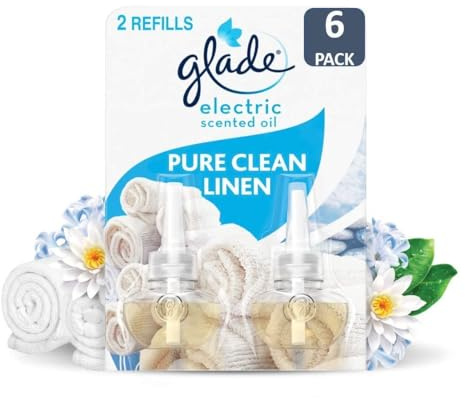 Glade Plug in Air Freshener Refill, Electric Scented Oil Room Air Freshener, Clean Linen, Pack of 6 Duos (12 x 20ml)