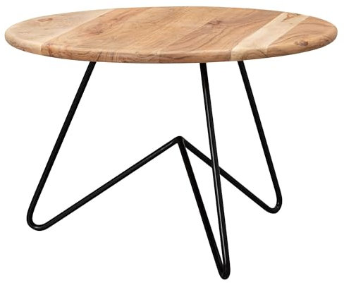 Wohnling Couchtisch 60x39,5x60 cm Akazie Massivholz/Metall Sofatisch, Design Wohnzimmertisch Rund, Kaffeetisch Massiv, Kleiner Tisch Wohnzimmer