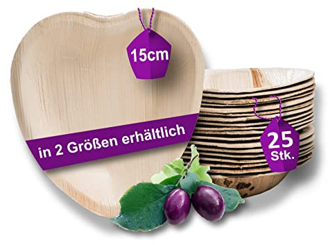 Waipur Assiette Jetable en Feuille de Palmier - 25 pcs. Cœur 15 cm - Vaisselle Naturelle et Élégante - Chic, Résistante et au Design Unique - semblable au Bambou et au Bois