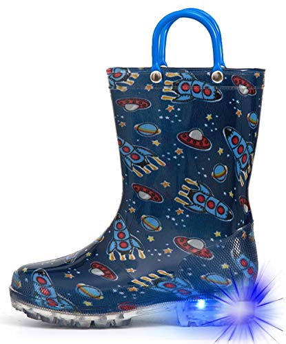 Hugrain Stivali da pioggia luminosi per bambini piccoli, Navy Cosmos, 5 Toddler