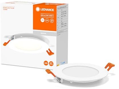 LEDVANCE Downlight LED: für Decke, RECESS SLIM DOWNLIGHT / 8 W, 220…240 V, Ausstrahlungswinkel: 110, Kaltweiß, 4000 K, Gehäusematerial: POLYPROPHYLENE (PP)/POLYAMID, IP20