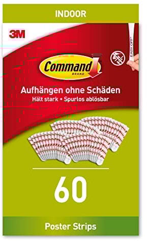 Command Strisce per Poster, 60 strisce Adesive Piccole - ottimale per Appendere Poster, Calendari o Immagini Senza Cornice