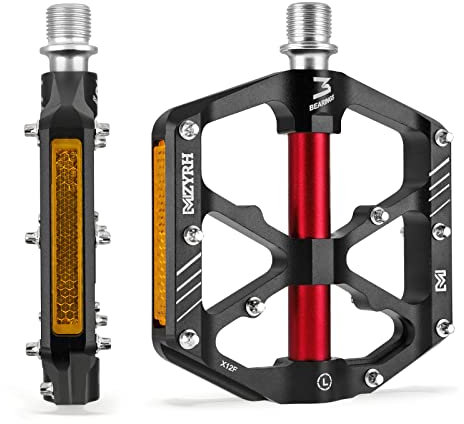 MZYRH Mountainbike-Pedale, Fahrradpedale mit Reflektoren, leichte Aluminiumlegierung, MTB-Pedale, 3 versiegelte Kugellager, Fahrradplattformpedale, 9/16 Zoll BMX Rennrad Pedal