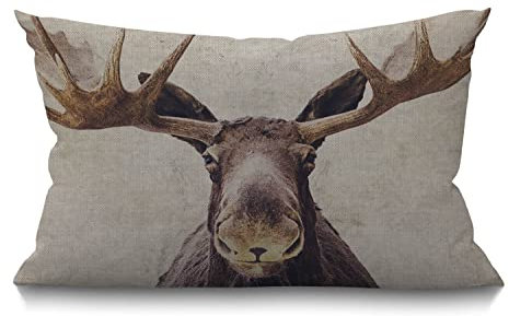 BGBDEIA Farmhouse Kissenbezug Elch, 30,5 x 50,8 cm, Lendenwirbelkissen, Heimdekoration, Baumwollleinen, Kissenbezug für Sofa, Couch, Einweihungsgeschenke, Familienzimmer-Dekor, 30 x 50 cm