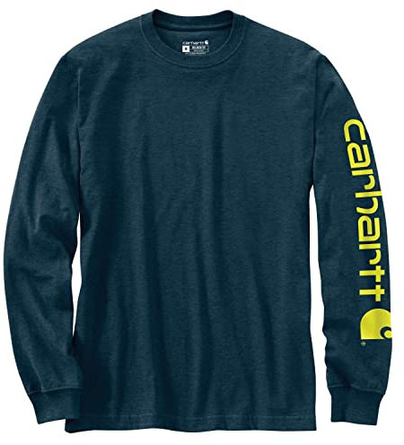 Carhartt Relaxed Fit Heavy Long Sleeve Graphic T-shirt with Logo Sleeve for Men, Blue, L