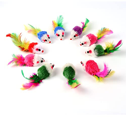 Diyxisk 10 Stück Katzen Spielzeug,Mäuse-Katzen-Feder-Spielzeug,Katzenspielzeug Maus,Gut Für Haustierinteraktion Kätzchenspielzeug Dekompression Spiel Bewegung (Gemischte Farbe)