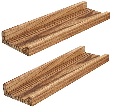 PHOENANCEE Lot de 2 Grandes étagères murales flottantes Vintage à Suspendre pour Salle de Bain, Chambre à Coucher, Toilettes, Cuisine, Bureau, Salon, Noir carbonisé, 43 x 13 x 40 cm