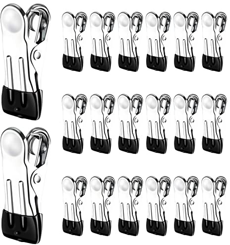 TamBee Pinzas de ropa para tendedero, pinzas de acero inoxidable, pinzas de ropa, pinzas de metal fuerte, pinzas de tormenta para ropa, jeans, calcetines, toallas, fotos, paquete de 20 (negro)