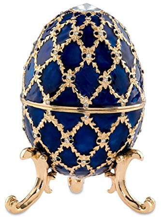 Brillibrum Design Schmuck Ei vergoldet Schmuckschatulle Emaille vergoldet Handmade Schmuckdose Schmuckei (Blau - XL: 10 x 6 cm (H x Ø))