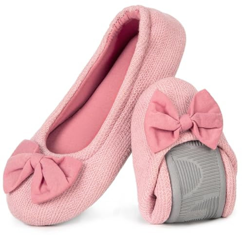 EverFoams Damen Ballerina Hausschuhe Leicht Frottee Baumwolle Memory Foam Geschlossen Pantoffeln, Rosa, 36/37 EU