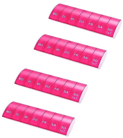 YSTP Tablettenbox 7 Tage, 4 Stück Wiederverwendbar Pillendose mit 7 Fächer Medikamentenbox 7 Tage Tabletten Organizer Pillendose Klein Tragbar und Leicht zu öffnen (Rot, 4 Stück)