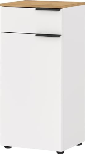 Germania Schrank 6005-633 GW-MENEN, in Weiß/Navarra-Eiche-Nb., mit Schubladen- und Türdämpfung, FSC-Zertifiziert, 39 x 85 x 34 cm (BxHxT)