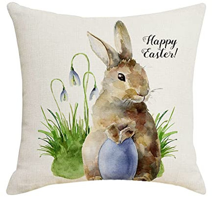 Ostern Deko Dekorativ Kissenhülle Leinen 45x45 cm, Ostern Kissenbezug Ostern Kaninchen Kissenhülle Ostern Dekokissen Sofakissen Frühling Dekoration für Couch Auto Sofa Garten (A, One Size)