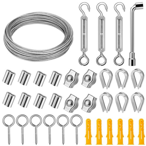 DIYLAND Wire Rope Kit, 20m Stainless Steel Wire Rope Cable Including 3 Pcs M4 Turnbuckles Wire Tensioner, 2mm PVC Coated Garden Wire Heavy Duty for Climbing Plant, Picture Wire, Fencing