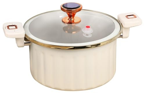 Enamel Pot 5L Non-stick Micro Pressure Cooker with Secure Lock Spill-proof Enamel Stock Pot with Lid Silicone Seal Valve Pressure Pot for Cooking White