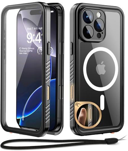 Beeasy for iPhone 16 Pro Case IP68 Waterproof, Compatible MagSafe, Heavy Duty Cover with Built-in Screen Protector, Shockproof, Dustproof, Magnetic Protective Phone Case, 6.3” Black