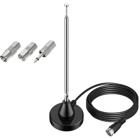 Laroal DAB-FM-Radioantenne für den Innenbereich, Digitale Teleskopantenne, 3 m Kabel mit 3 Adaptern für Heimkino, AV-Audio- und Video-HiFi-Empfänger