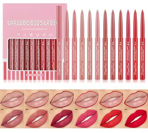 12 Stück Lipliner Combo, 12 Farbe Matte Nudetöne Lipliner Set, Wasserfester Not Fade Lippenkonturenstift, Plump Lippenform, Lip Gloss Makeup Set Gift Kit For Women.