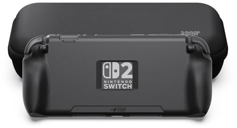 Savage Raven by Skull & Co. StandGrip Bundle for Nintendo Switch 2: Protective Case with Textured Grips Full Protection, Shock-Absorption Non-Slip and Anti-Scratch Cover (with Carrying Case)- Black