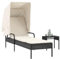 Sonnenliege mit Dach und Tisch Schwarz Poly Rattan,jiangboyue-368197