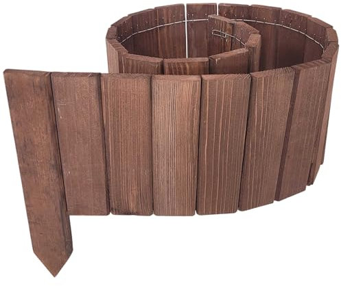 WEECO Holzzaun Garten 550 cm – 5er Set – 110x10 cm – Pflöcke 20 cm – Farbe Braun – Flexibler dekorativer Zaun für Beete und Rasen