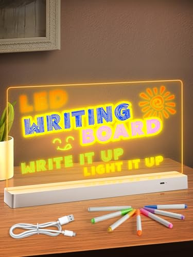 MOWETOO leuchtendes led zeichenbrett für kinder, Wiederaufladbare Acryl Notiztafel mit 7 Farben Stift,2 Lichtmodi &Leicht zu reinigen, Kreatives Geschenk Spielzeug für Kinder/Mädchen/Teenager