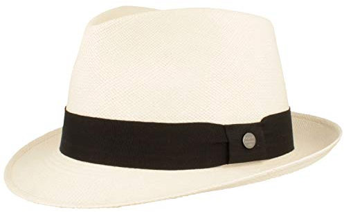 Breiter ORIGINAL Panama-Hut | Stroh-Hut | Sommer-Hut aus Ecuador – Schmaler Trilby - Handgeflochten, UV-Schutz, Bruchschutz - Weiss, M