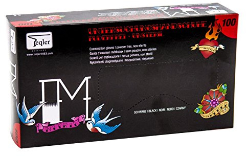 Teqler reißfeste Tattoo-Handschuhe schwarz T-324533, Handschuhe schwarz, Untersuchungshandschuhe schwarz, im 100-er Pack - Spenderkarton