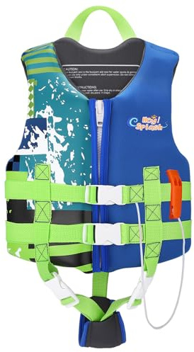 HeySplash Toddler Swim Vest, Kids Floaties Swimming Jacket, Jumper Swimsuit with Adjustable Strap, Float Puddle Vest, Buoyancy Swimwear for Girls and Boys Aged 6-9 Years / 50-80lbs, Indigo