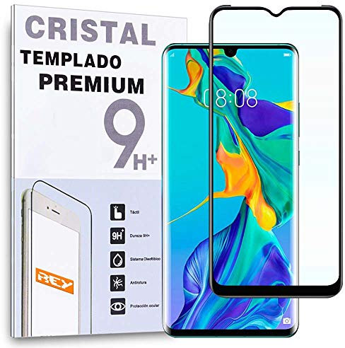 REY Protector de Pantalla Curvo para Huawei P30 Pro, Negro, Cristal Vidrio Templado Premium, 3D / 4D / 5D