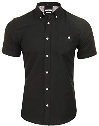 Xact Men's Oxford Short Sleeved Shirt, Button-Down Collar, Cotton Rich, Regular Fit (Black) L