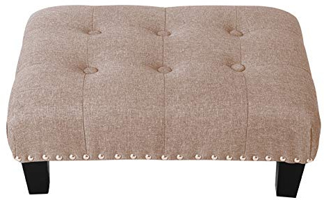 INMOZATA Linen Fabric Footstool Upholstered Ottoman Pouffe Stool Change Shoe Footrest Wooden Legs for Living Room Bedroom Beige