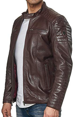 Tazzio Herren Jacke Lederjacke Echtleder Leder Biker Übergangsjacke 19709 (Bordeaux, S)
