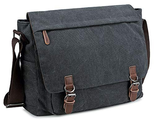 Imyth Messenger Bag for Men and Women, Retro Canvas Shoulder Bag Satchel For College fit 15.6 Inch Laptop (Black)
