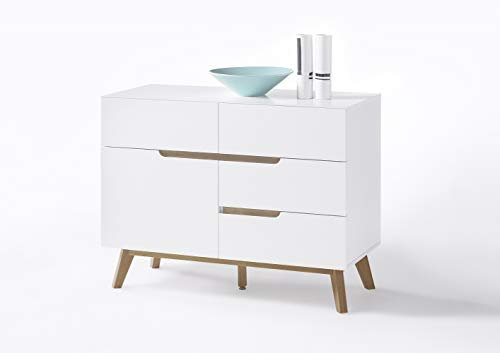 Möbel-Store24 Kommode Schrank weiß matt MDF Asteiche furniert Massivholz 97 cm T01 Cervin M48642WE5