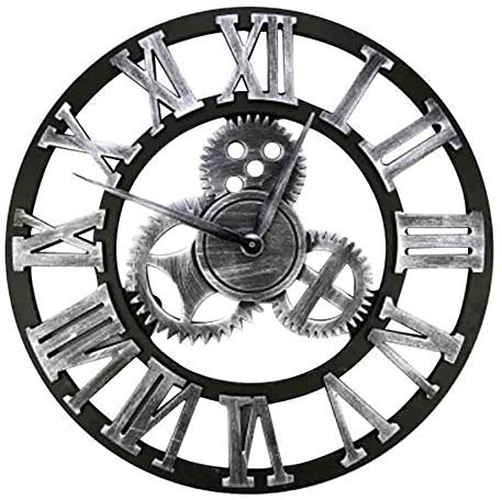 HAITANG Große Wanduhr im Vintage-Stil,schwarz Wanduhr rund, Metall Geräuschlos Nicht tickend batteriebetrieben, 45CM römische Ziffern, Uhren für Wohnzimmer, Schlafzimmer, Küchen Dekoration