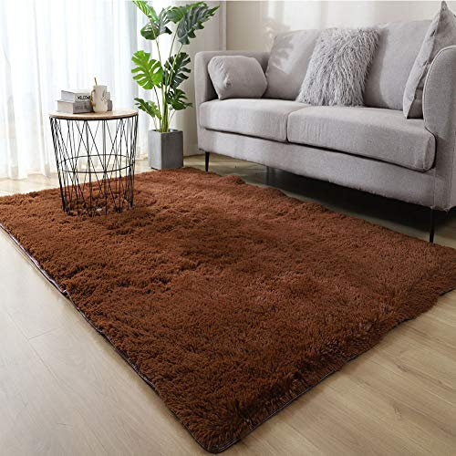 Jyswx Shaggy Teppich Wohnzimmer - Hochflor Flauschig Teppiche Waschbar - Moderne Langflor Teppich für Wohnzimmer, Schlafzimmer, Korridor, Schlafsaal, Größe:200 x 300 cm, Farbe: Kaffee